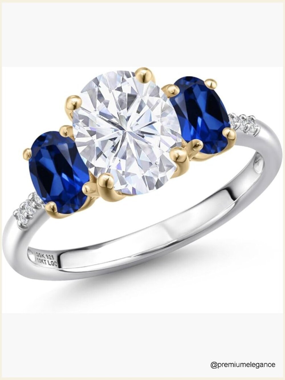 3.36 CT Moissanite & Sapphire Engagement Ring Oval 9X7MM 925 Silver
